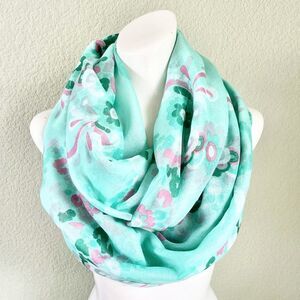 LOF Pastel Floral Mint Green Infinity Scarf, NWT